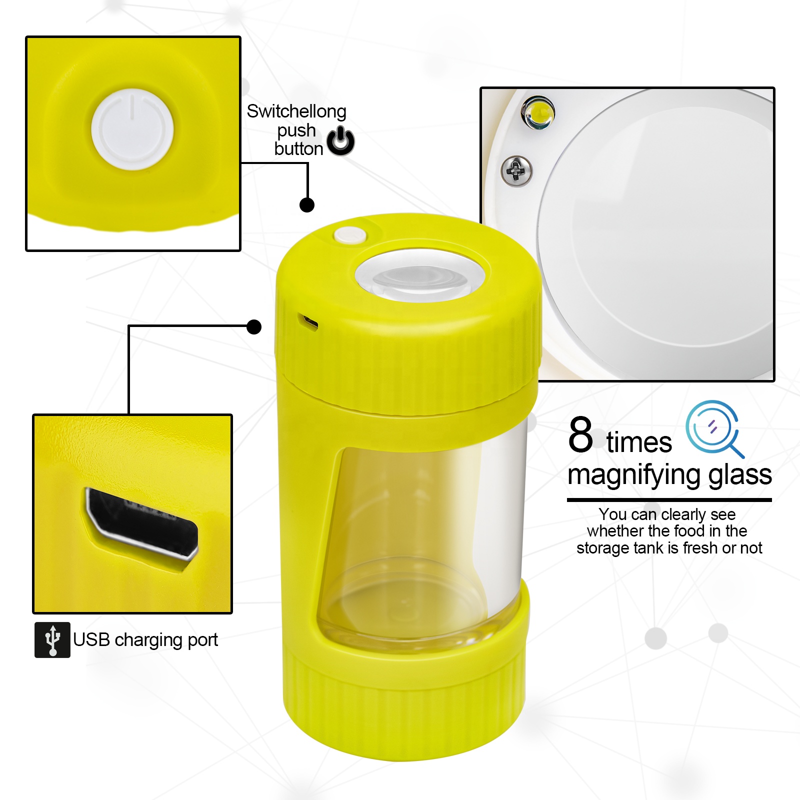 New Arrival Air Tight Storage Herb Stash Container Magnifying Led Plastic Jar With Herb Grinder And Smoking Pipe