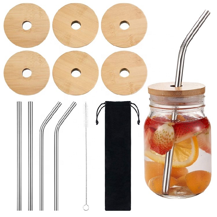 New Arrival Mason Jars 16oz Glass Drinking Bottle with Bamboo Wood Lids