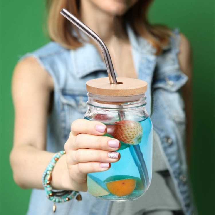 New Arrival Mason Jars 16oz Glass Drinking Bottle with Bamboo Wood Lids