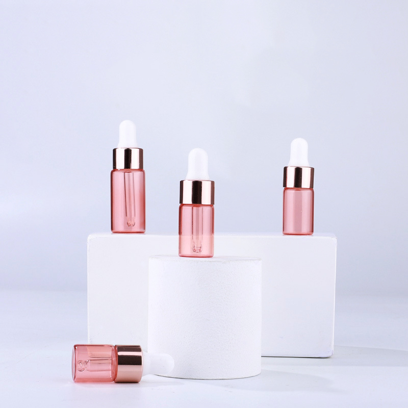 New Arrival Sample Pink Glass Bottle Essential Oil Dropper Bottle 1ml 2ml 3ml 5ml Customized Perfume Dropper Bottle