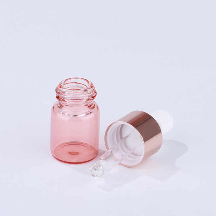 New Arrival Sample Pink Glass Bottle Essential Oil Dropper Bottle 1ml 2ml 3ml 5ml Customized Perfume Dropper Bottle