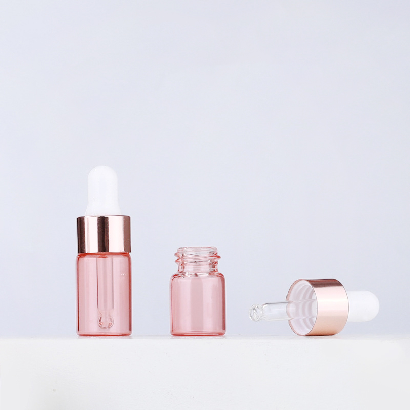 New Arrival Sample Pink Glass Bottle Essential Oil Dropper Bottle 1ml 2ml 3ml 5ml Customized Perfume Dropper Bottle