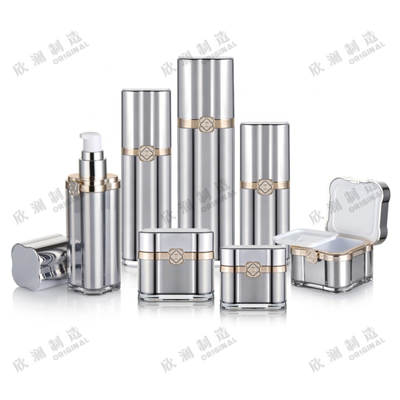 New Arrival Square Shape Luxury Cosmetic Lotion Pump Bottle And Square Cream Jar Set