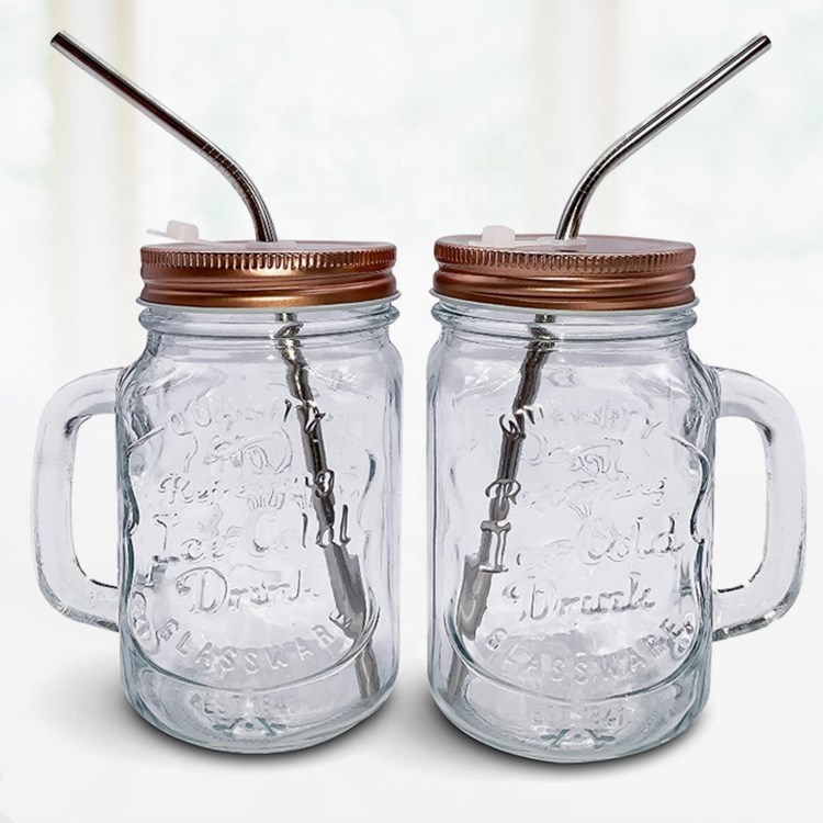 New Arrival Wide Mouth 16oz Mason Glass Jars with Stainless Steel Straw Lids