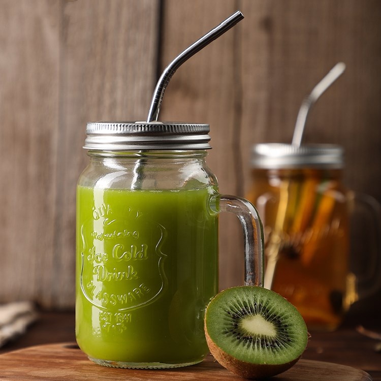 New Arrival Wide Mouth 16oz Mason Glass Jars with Stainless Steel Straw Lids
