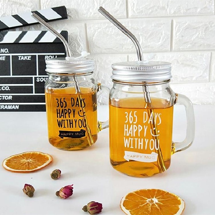 New Arrival Wide Mouth 16oz Mason Glass Jars with Stainless Steel Straw Lids