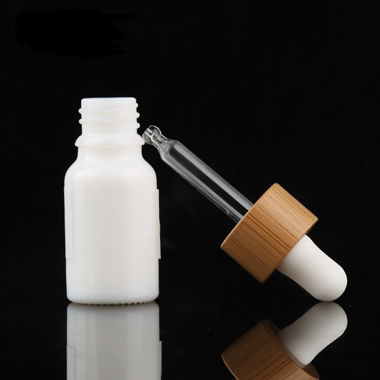 New Arrived 10ML 15ML 30ML 50ML 100ML White Glass Dropper Bottle With Bamboo pump