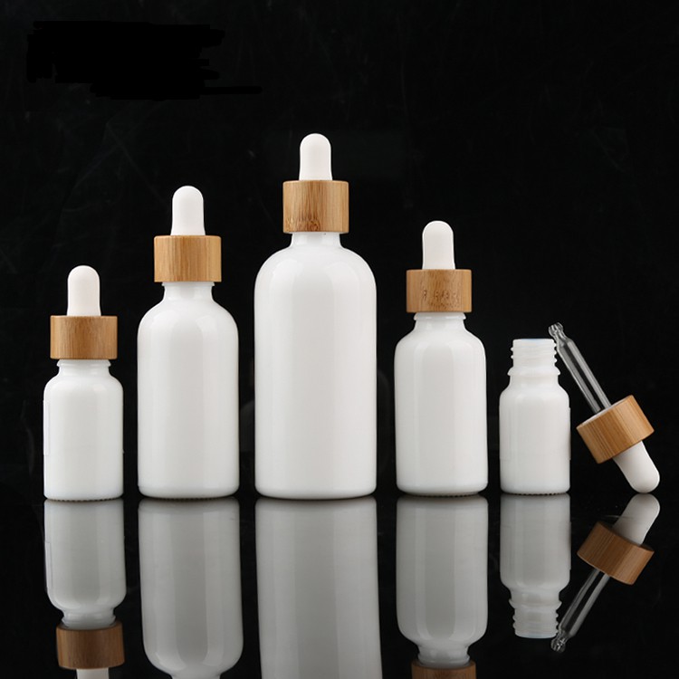 New Arrived 10ML 15ML 30ML 50ML 100ML White Glass Dropper Bottle With Bamboo pump