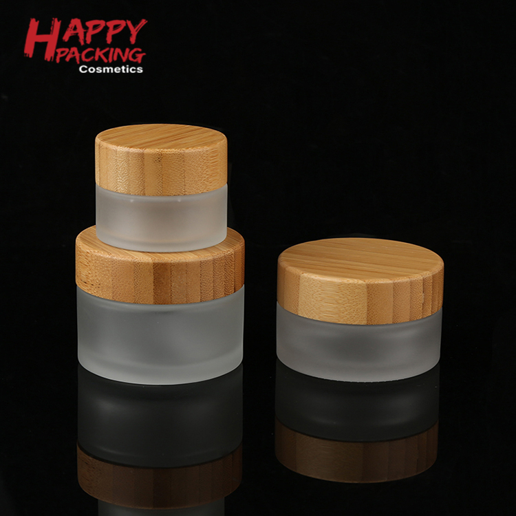 New Arrived  10ml clear frosted glass jar bamboo lid with plastic inner bamboo cream jar