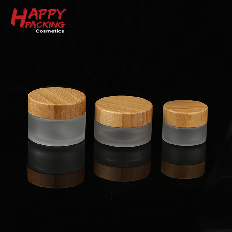 New Arrived 10ml clear frosted glass jar bamboo lid with plastic inner bamboo cream jar