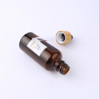 New Arrived 20ml Amber Glass Dropper Bottle with bamboo lid bamboo dropper For Sale