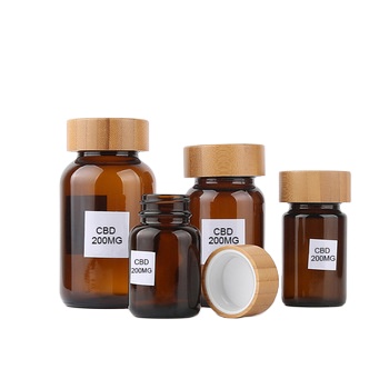 New Arrived Anti-light Cbd Bottle Packaging Pharmaceutical Glass Amber Jars with Bamboo Lid