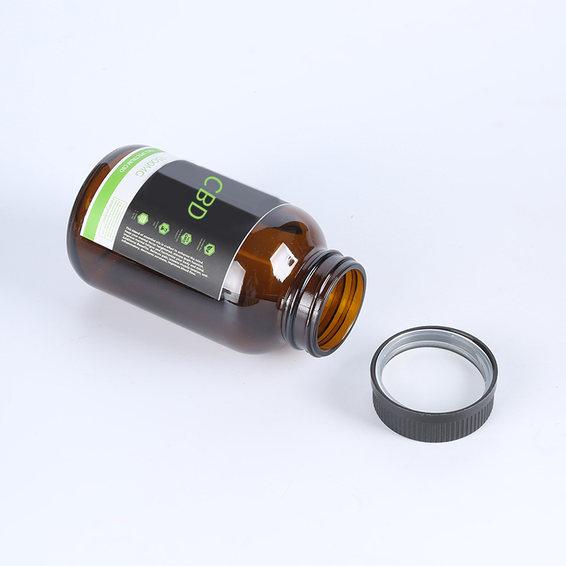 New Arrived amber cbd bottle pharmaceutical amber glass bottle amber glass jar glass jar with black lid