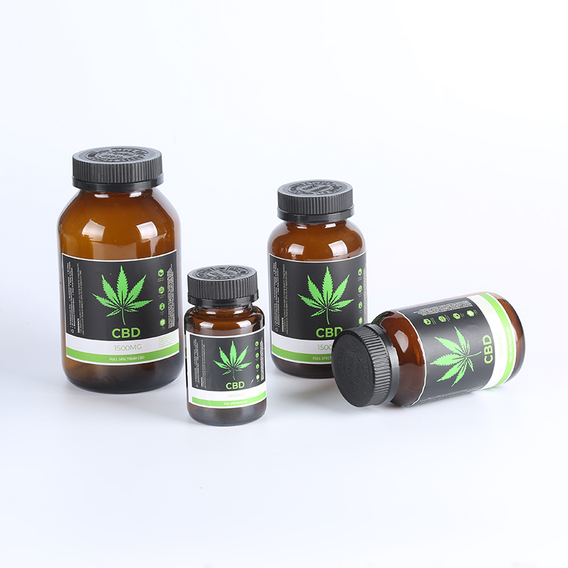 New Arrived amber cbd bottle pharmaceutical amber glass bottle amber glass jar glass jar with black lid