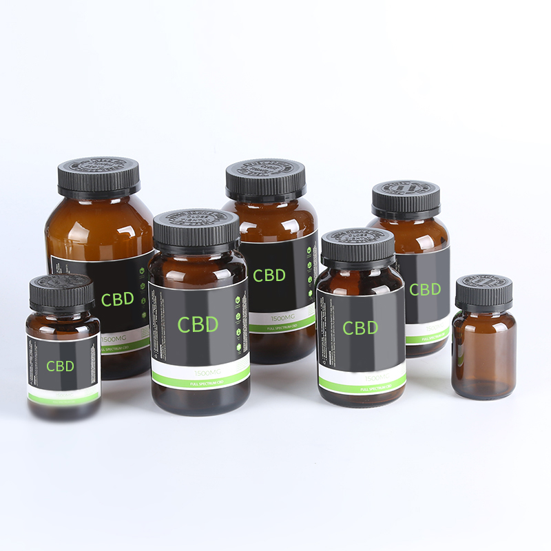 New Arrived amber cbd bottle pharmaceutical amber glass bottle amber glass jar glass jar with black lid