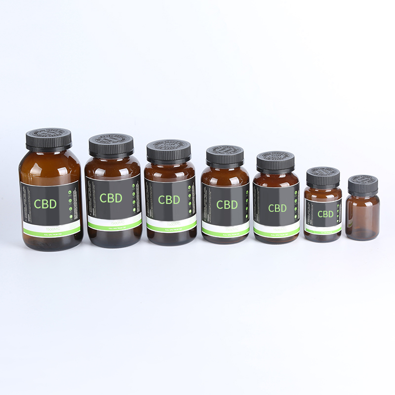 New Arrived amber cbd bottle pharmaceutical amber glass bottle amber glass jar glass jar with black lid