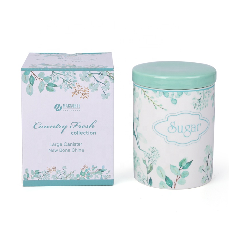 New Bone china green small flower sugar bowl set coffee tea jars sets with ceramic lid