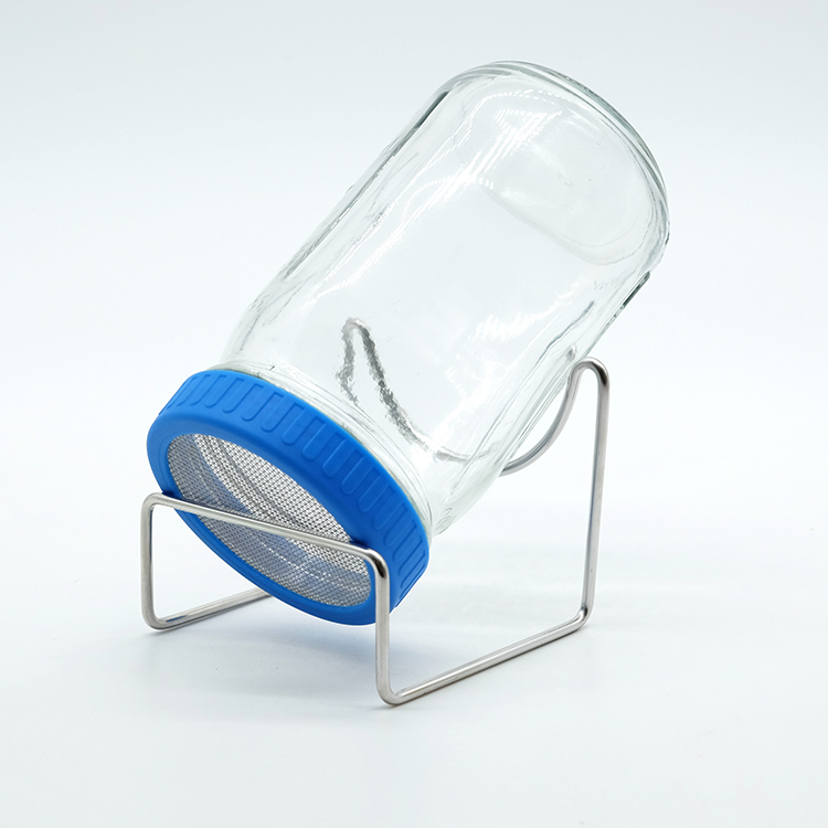 New Coming Glass Jar Set with Stainless Steel Stand Glass Jar with Blue Lids Mesh Lid and Blue Circle Custom Made Embossed Tray