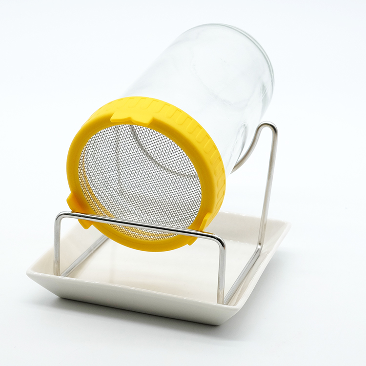New Coming Glass Jar Set with Stainless Steel Stand Glass Jar with Blue Lids Mesh Lid and Blue Circle Custom Made Embossed Tray