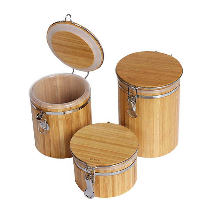 New Design 100% Organic Bamboo Round Box Spice Jar Bamboo Salt Container