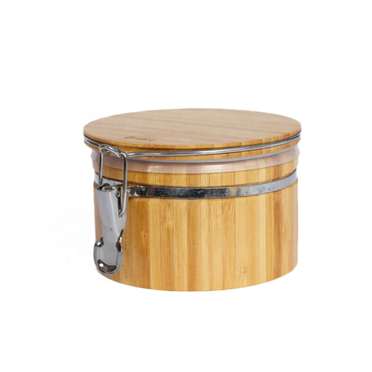 New Design 100% Organic Bamboo Round Box Spice Jar Bamboo Salt Container
