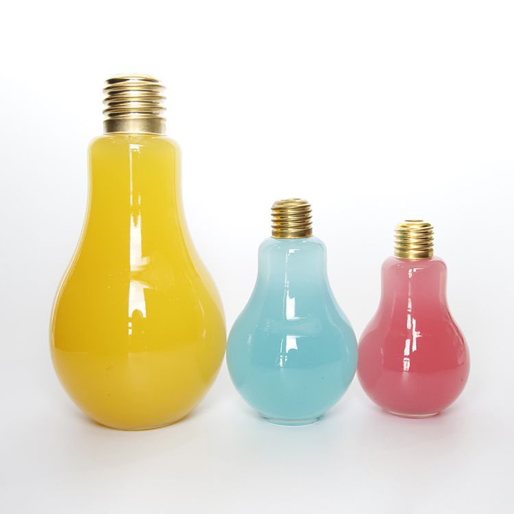 New Design 100ml 200ml 500ml Clear Light Bulb Glass Drink Bottle For Beverage Juice Milk