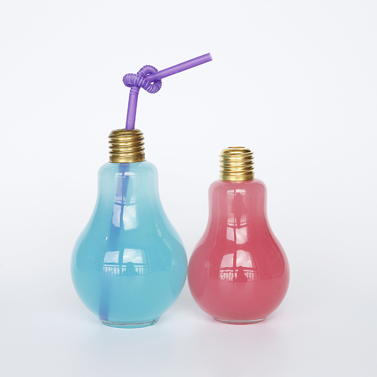 New Design 100ml 200ml 500ml Clear Light Bulb Glass Drink Bottle For Beverage Juice Milk