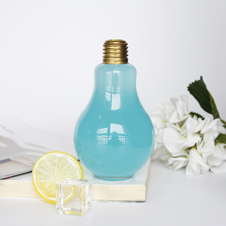 New Design 100ml 200ml 500ml Clear Light Bulb Glass Drink Bottle For Beverage Juice Milk
