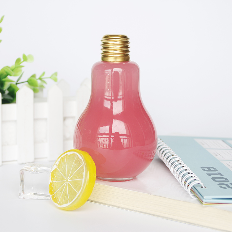 New Design 100ml 200ml 500ml Clear Light Bulb Glass Drink Bottle For Beverage Juice Milk