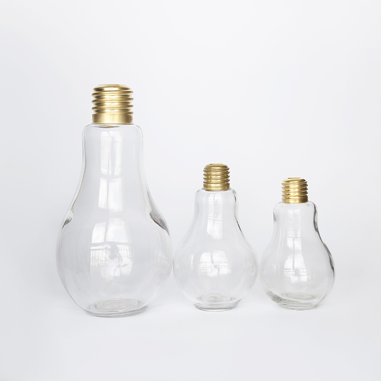 New Design 100ml 200ml 500ml Clear Light Bulb Glass Drink Bottle For Beverage Juice Milk