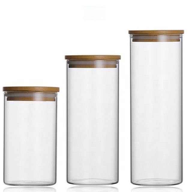 New Design 100ml - 500ml Environmental Clear  Borosilicate Glass Storage Jar with Bamboo Lid