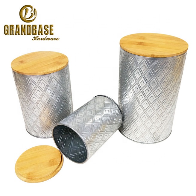 New Design 2020 Cheap Wholesale Silver Kitchenware Tea Sugar Coffee Storage Canister Set with Bamboo Lids
