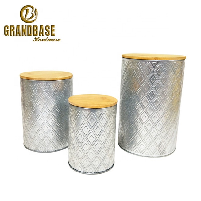 New Design 2020 Cheap Wholesale Silver Kitchenware Tea Sugar Coffee Storage Canister Set with Bamboo Lids