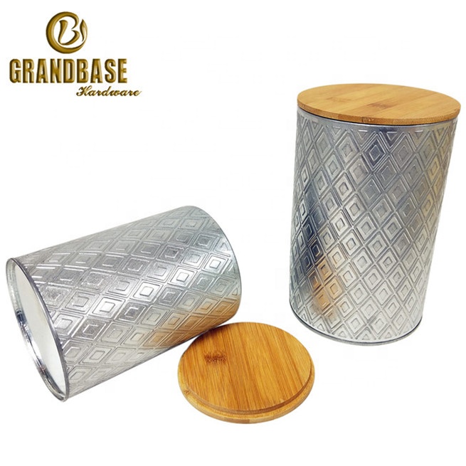 New Design 2020 Cheap Wholesale Silver Kitchenware Tea Sugar Coffee Storage Canister Set with Bamboo Lids