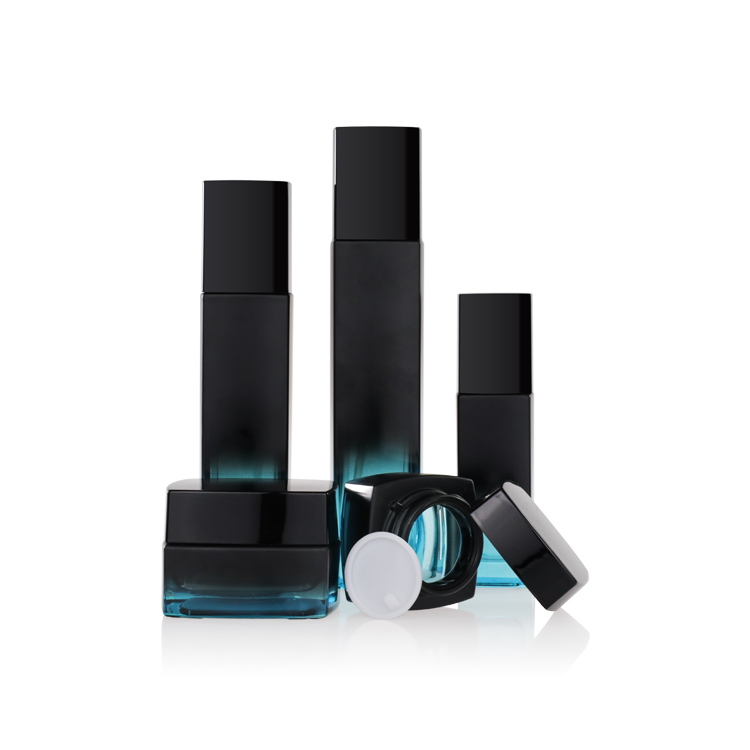 New Design 20g 50g 40ml 100ml 120ml Square Cosmetics Bottles And Jars Set Glass Black Skin Care Cosmetic Bottle Set For Lotion