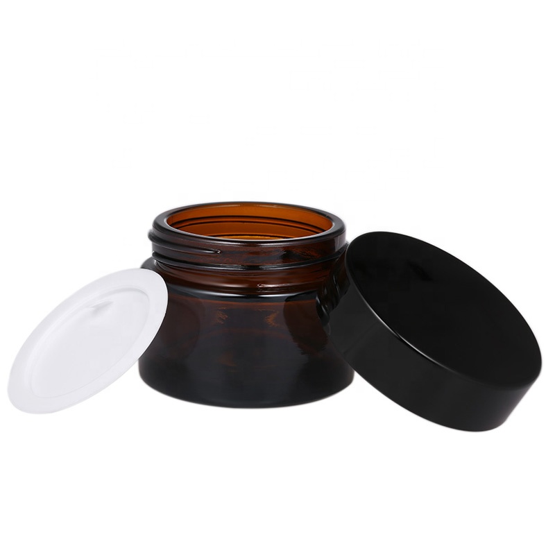 New Design 30g 30ml Amber Glass Cream Screwtop Jar with Black ABS Lid