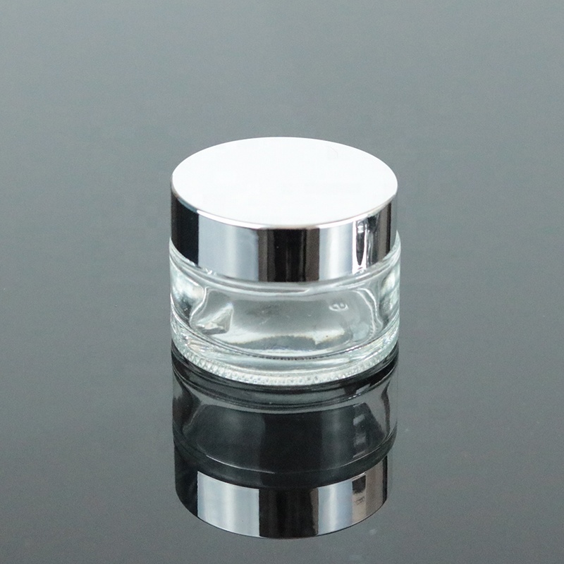 New Design 30ml 1oz Eye Cream Container Clear Empty Round Cosmetic Glass Jar With UV Silver Lid (GJM03)