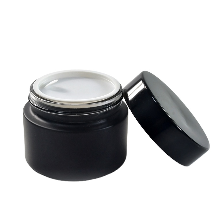 New Design 30ml 30g Frosted Matte Black Glass Cream Screwtop Jar with ABS Lid