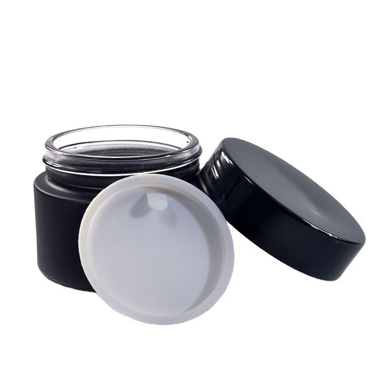 New Design 30ml 30g Frosted Matte Black Glass Cream Screwtop Jar with ABS Lid