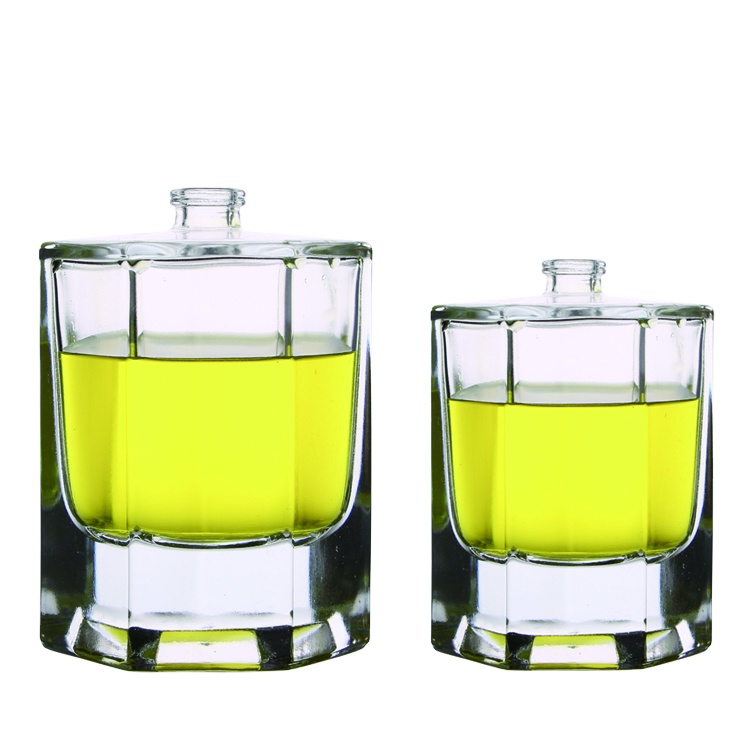 New Design 30ml 50ml 100ml Clear Empty Waisted Rectangle Glass Perfume Spray Bottle with Crimp Cap