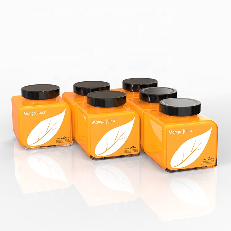 New Design 350ml Square Jar Glass Jam Sauce Honey Spice Jars