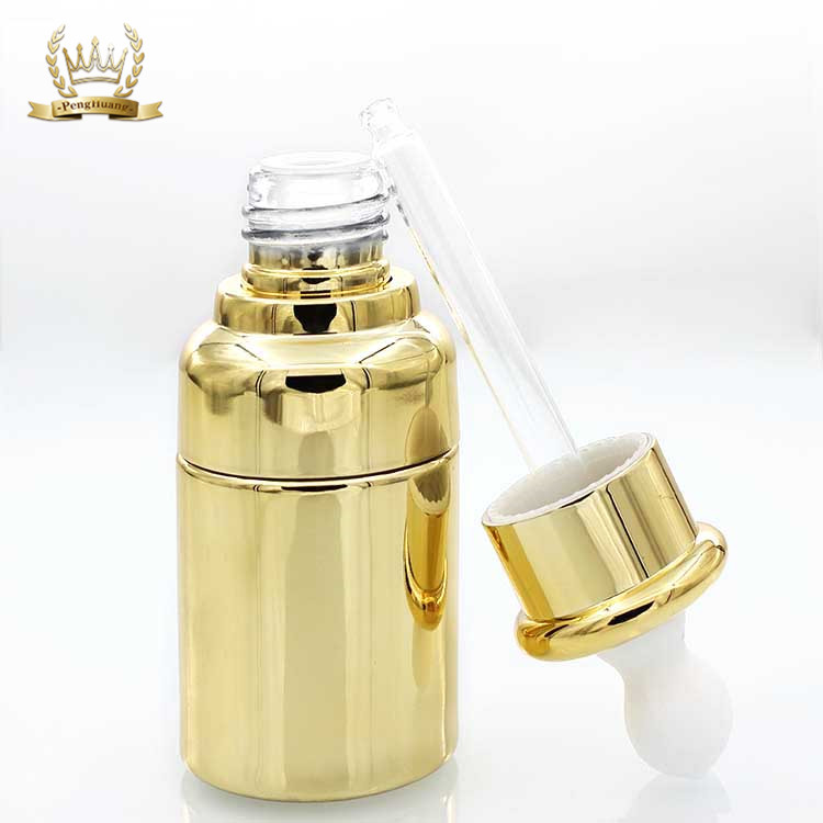 New Design 35ml UV Gold Glass Dropper Bottle with Aluminum Cap Guangzhou Factory