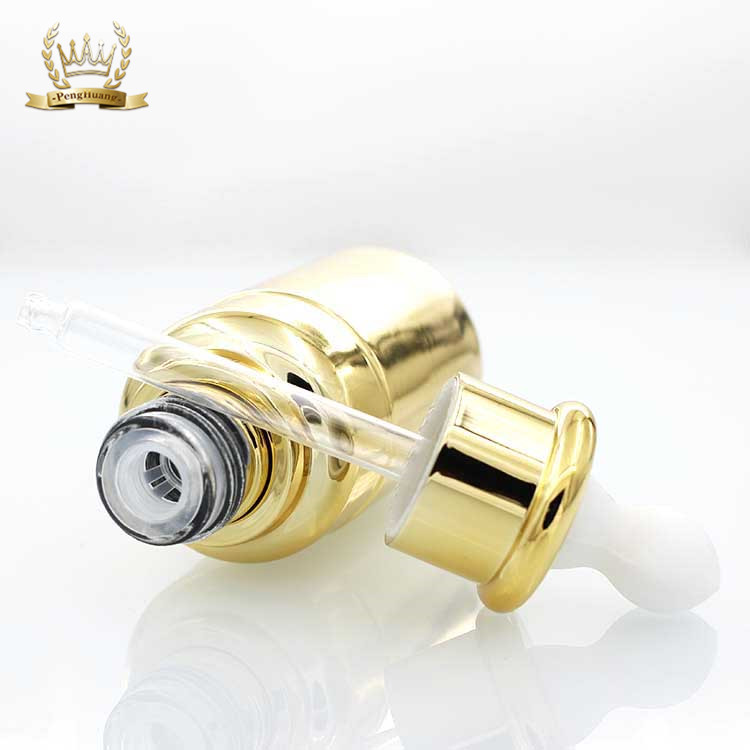 New Design 35ml UV Gold Glass Dropper Bottle with Aluminum Cap Guangzhou Factory