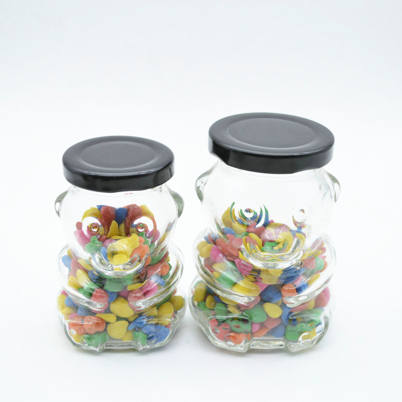 New Design 4oz 6oz Bear Shape Candy Jar Honey Glass Jar with Tinplate Lid
