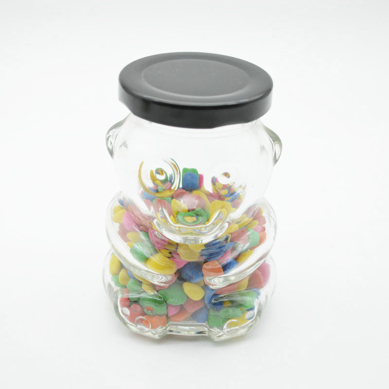 New Design 4oz 6oz Bear Shape Candy Jar Honey Glass Jar with Tinplate Lid