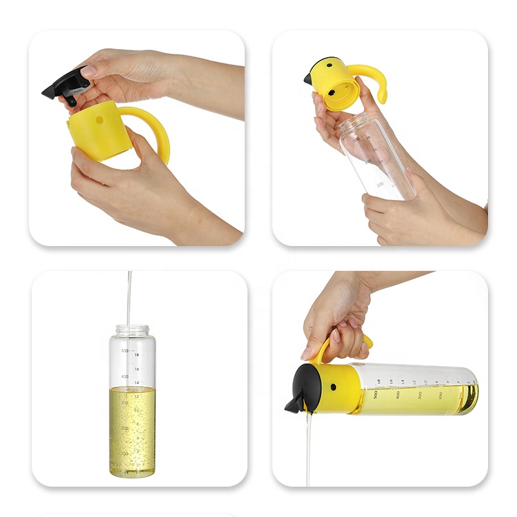 New Design 500ml Multiple Color Automatic Gravity Glass Oil and Vinegar Dispenser with Measure on Glass Bottle