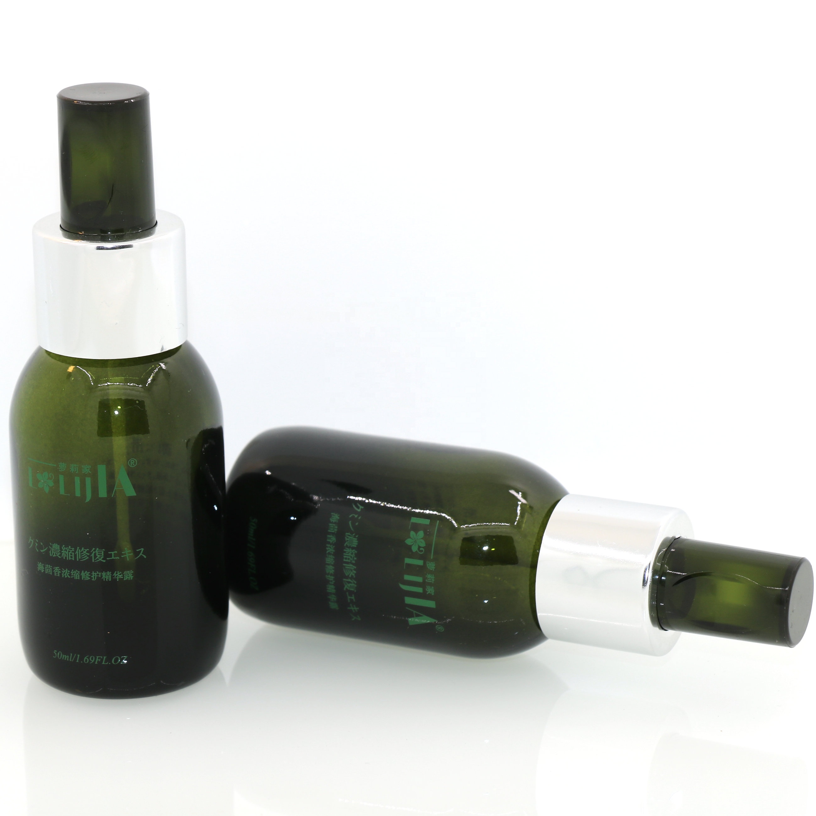 New Design 50ml Colored Essential Oil Glass Bottles Light Green Color Glass Dropper Bottles e liquide with Gold/Silver Dropper