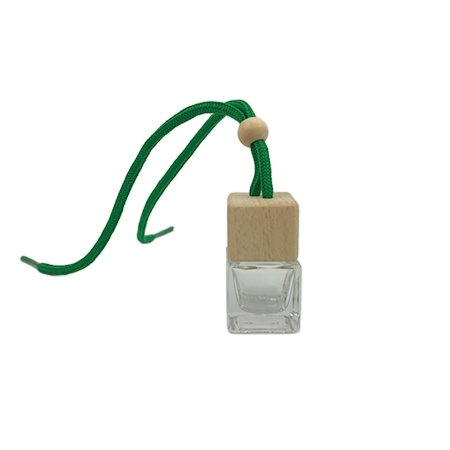 New Design 8ml Square Car Hanging Air Fresher Glass Perfume Diffuser Bottle with Wooden Cap, Metal Clip