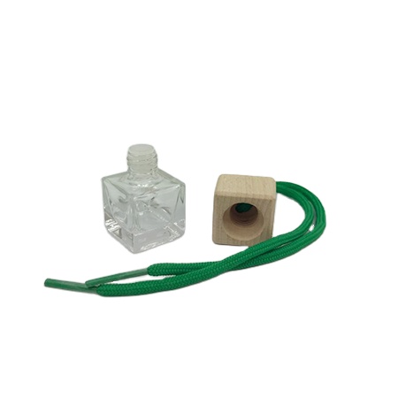 New Design 8ml Square Car Hanging Air Fresher Glass Perfume Diffuser Bottle with Wooden Cap, Metal Clip