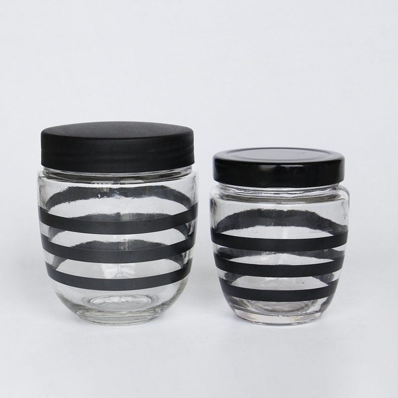 New Design Clear Round 250g/500g bee shape glass honey jar With metal Lids